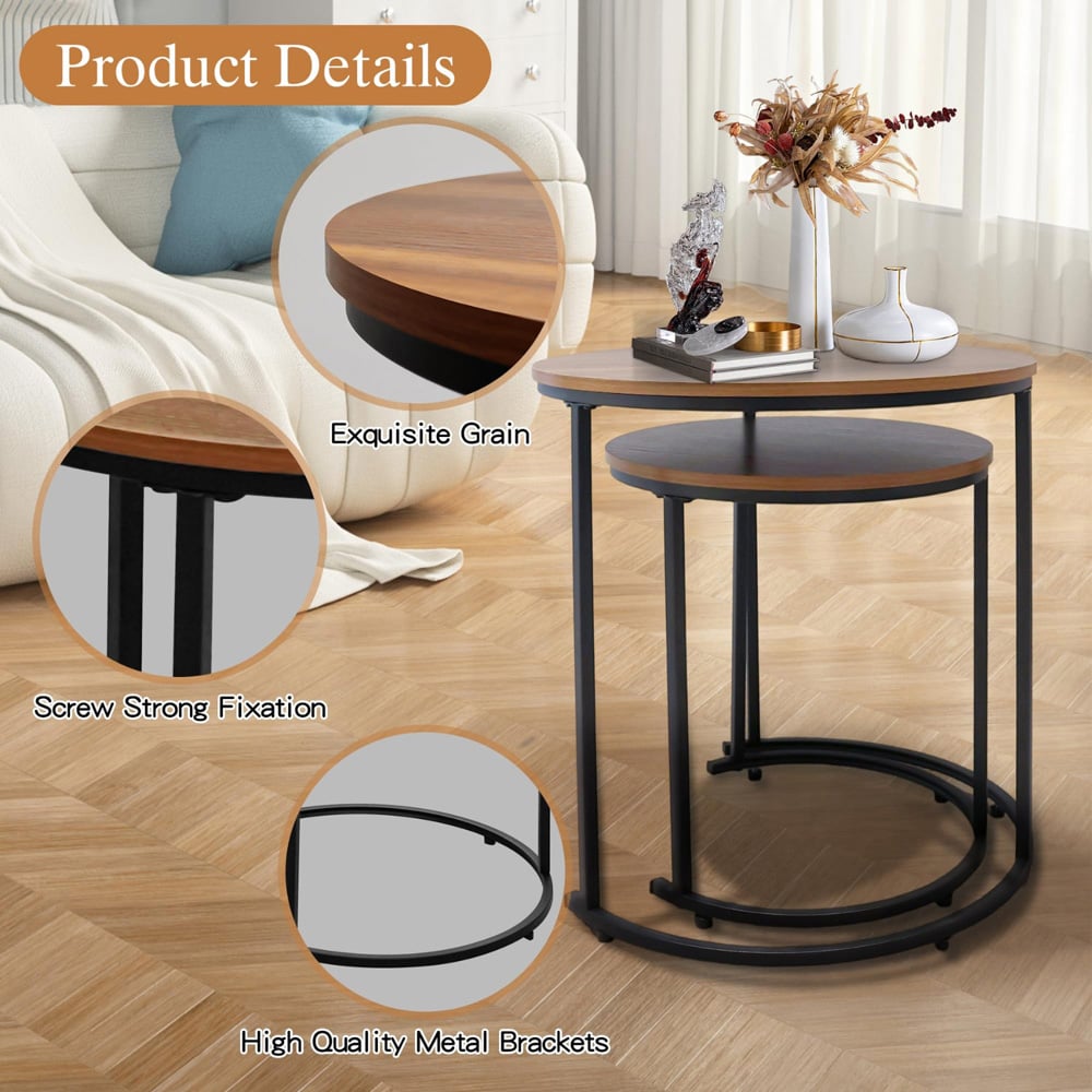 Alivio Brown Round Nesting Coffee Tables Set of 2 Image 5