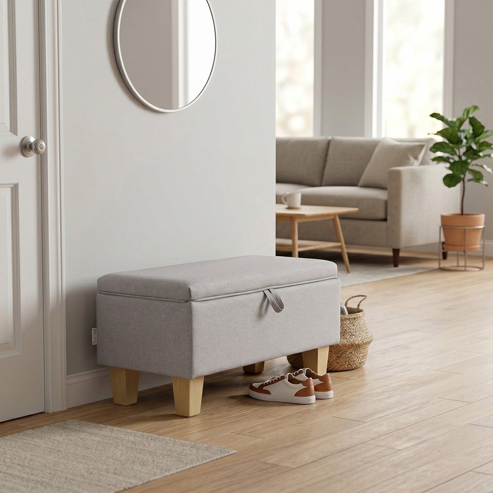 Living and Home Grey Linen Upholstered Storage Ottoman Image 8