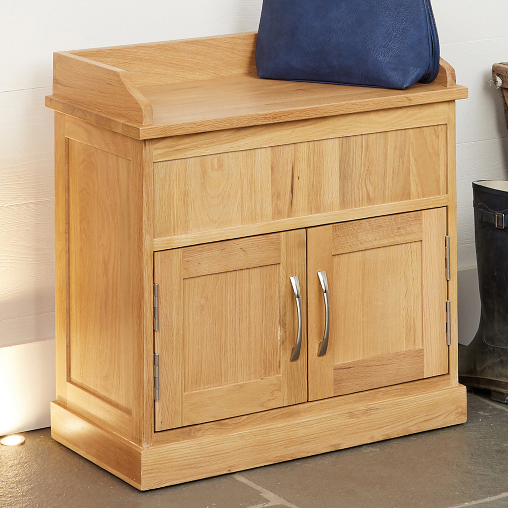 Baumhaus Mobel 2 Door Oak Shoe Bench with Hidden Storage Image 1