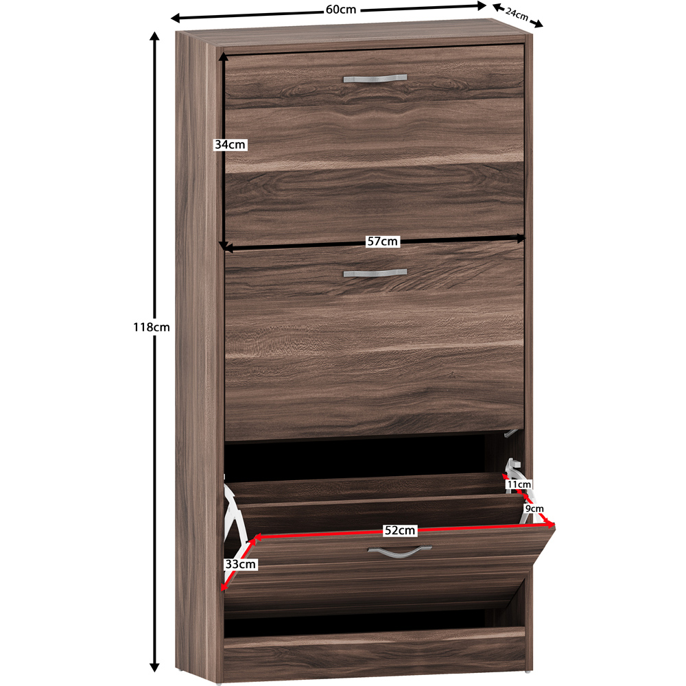 VIDA DESIGNS Walnut 3-Drawer Shoe Cabinet Rack Image 9