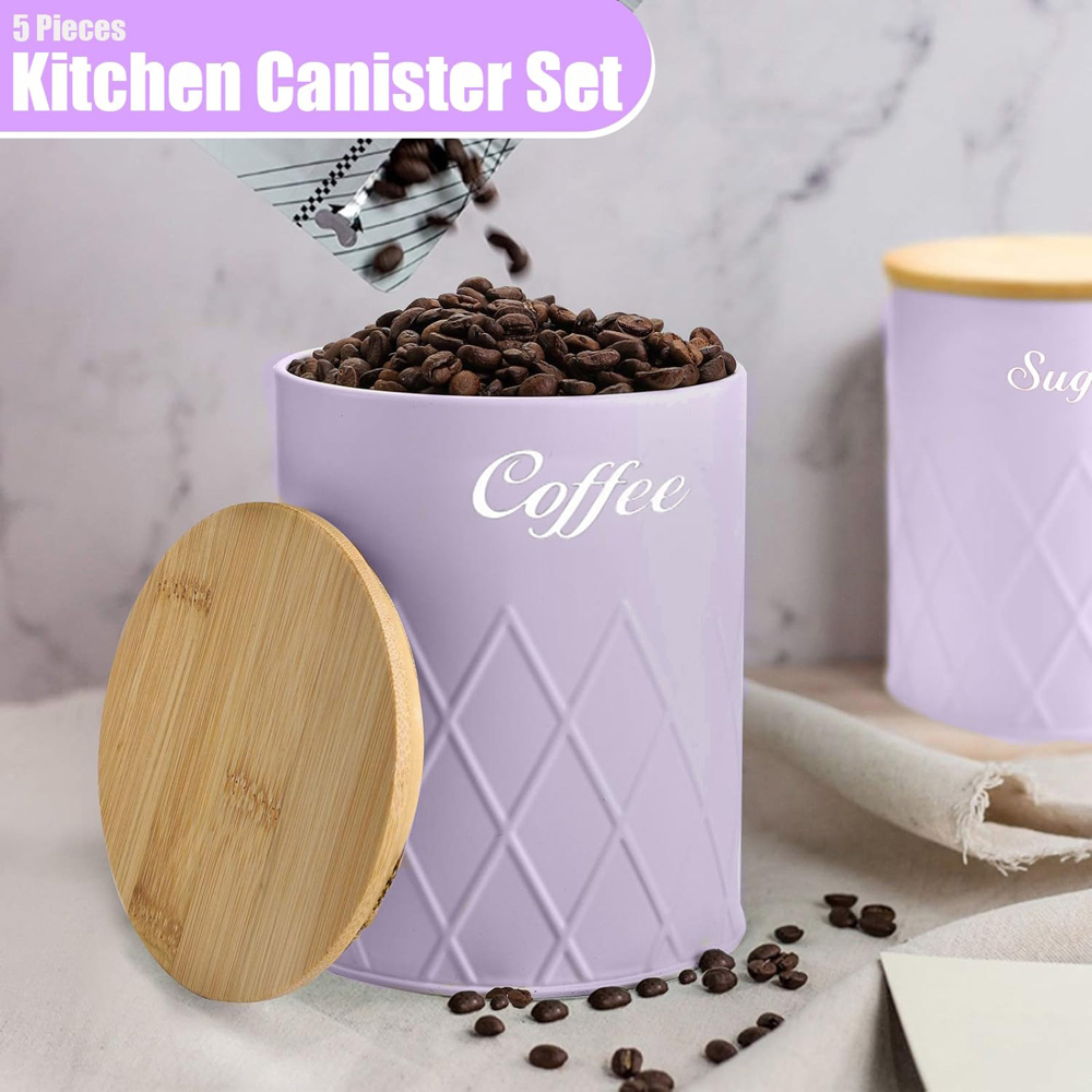 ATEK 5 Piece Purple Kitchen Canister Set with Bamboo Lids Image 3