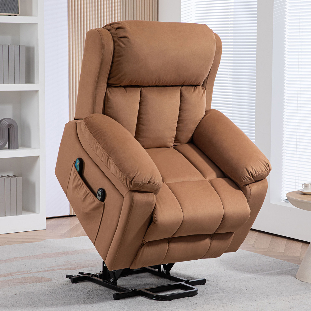 HOMCOM Brown Lift Riser and Recliner Chair with Remote Controller Image 1