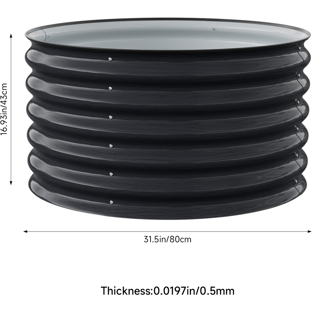 Living and Home Grey Round Metal Raised Garden Bed with Open Bottom 80 x 43cm Image 8