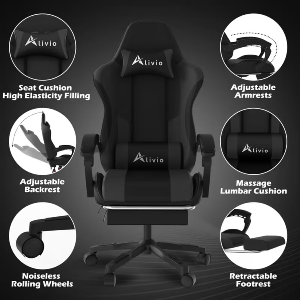 Alivio Black Ergonomic Massage Gaming Chair Image 7