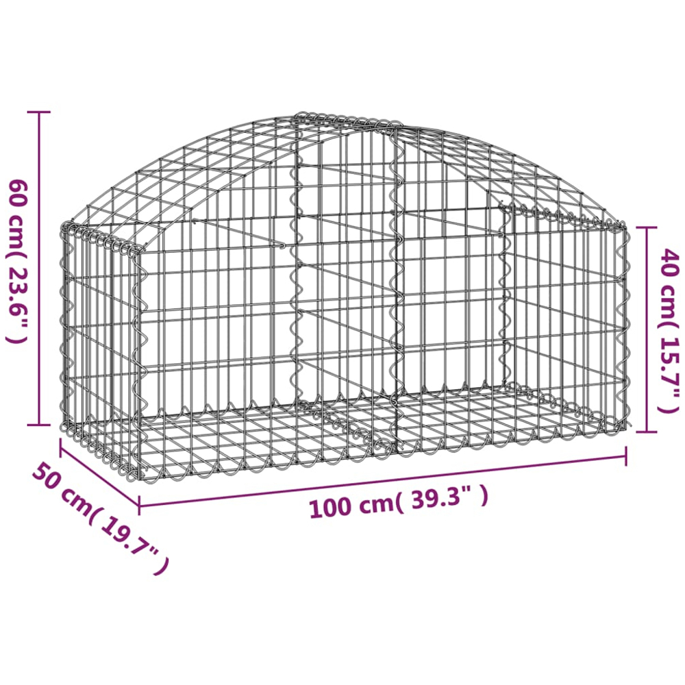 vidaXL Silver Galvanised Iron Arched Gabion Basket 100 x 50 x 40/60cm Image 4
