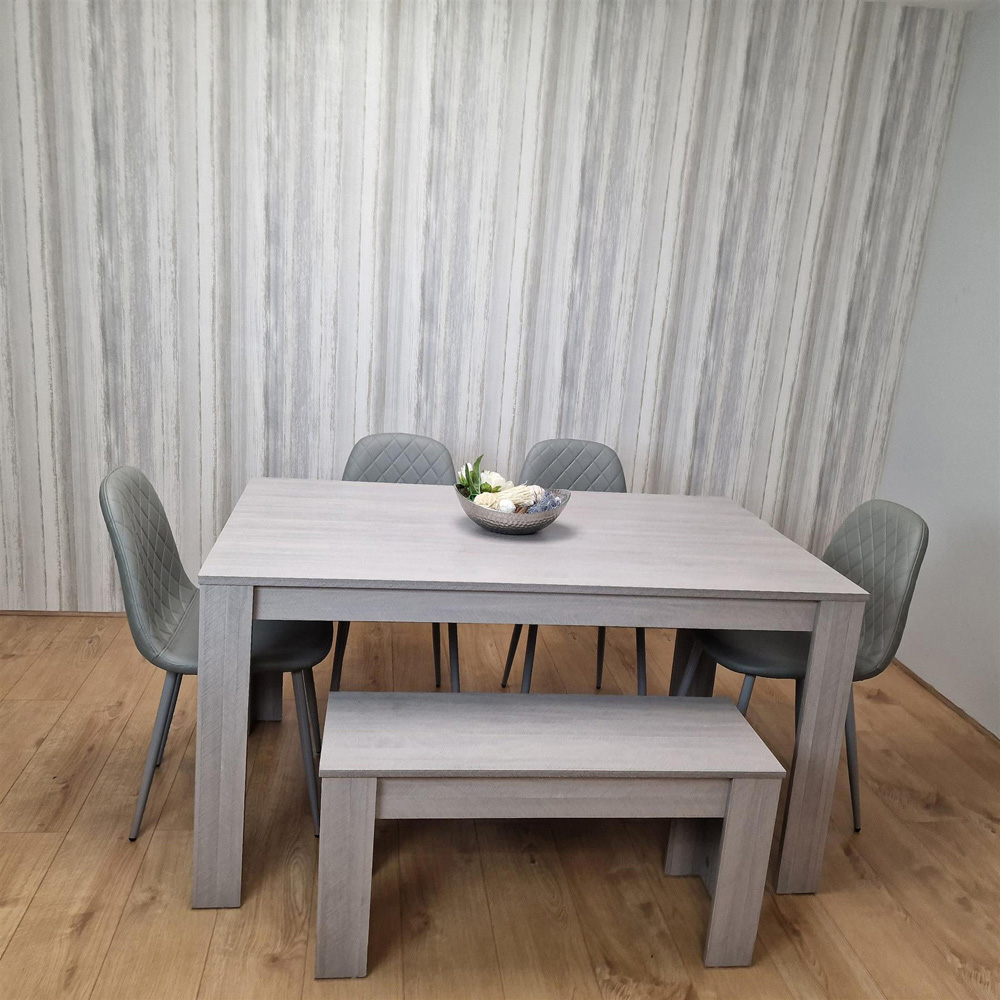 Kosy Koala 6 Seater Faux Leather Gem Pattern Rectangular Dining Bench Set Grey Image 2