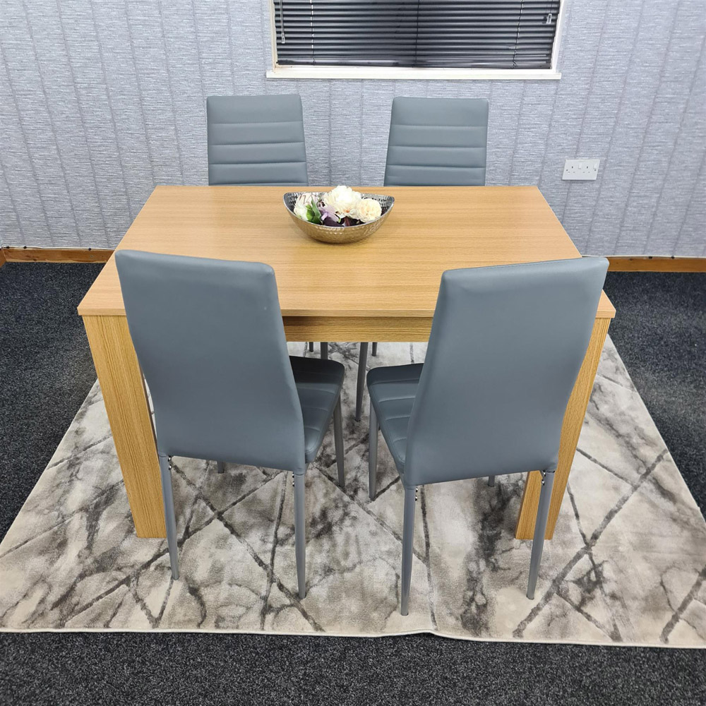 Portland 4 Seater Square Leather Dining Table Set Oak Effect and Grey Image 8
