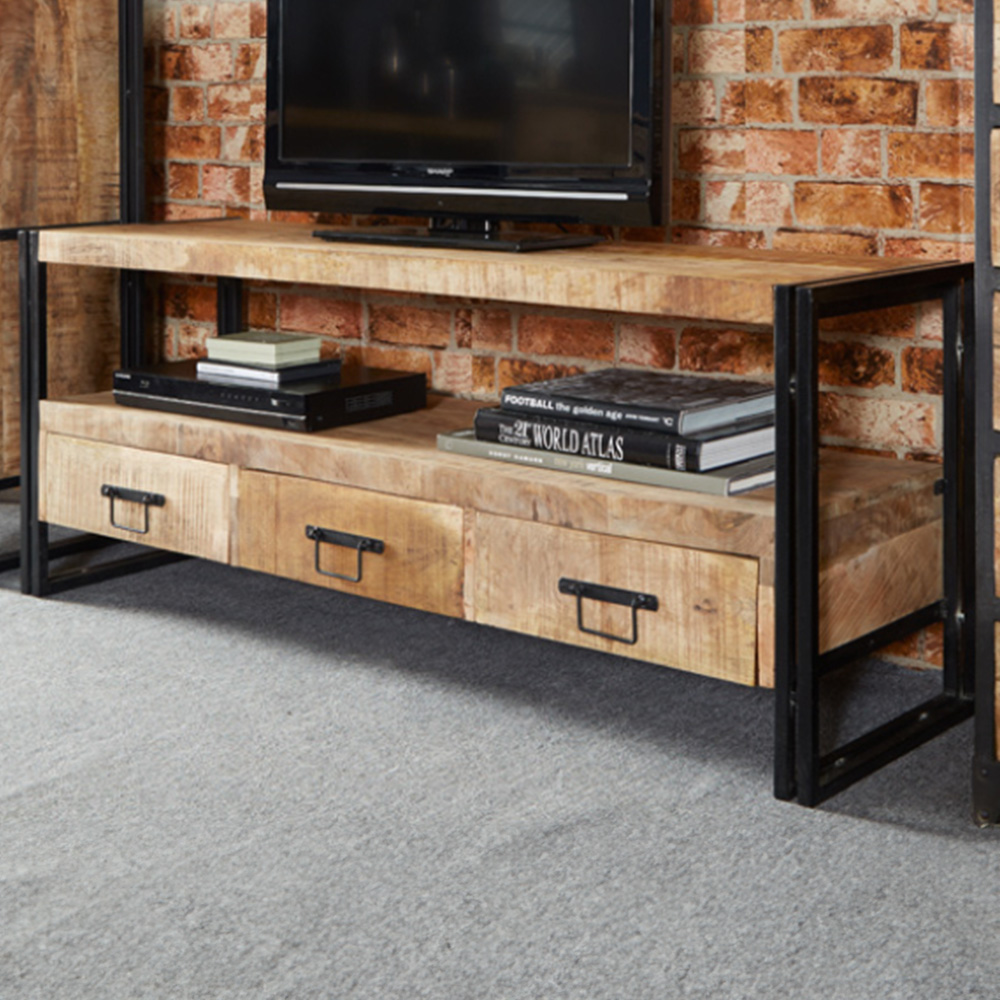 Brooklyn Carnaby 3 Drawer Single Shelf Industrial Large Plasma TV Unit Image 1