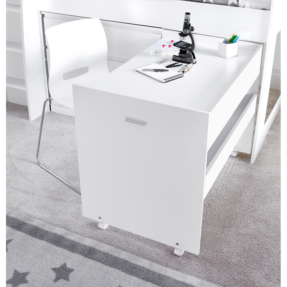 Ersa Mid Sleeper White Desk and Storage Bed with Memory Foam Mattress Image 5