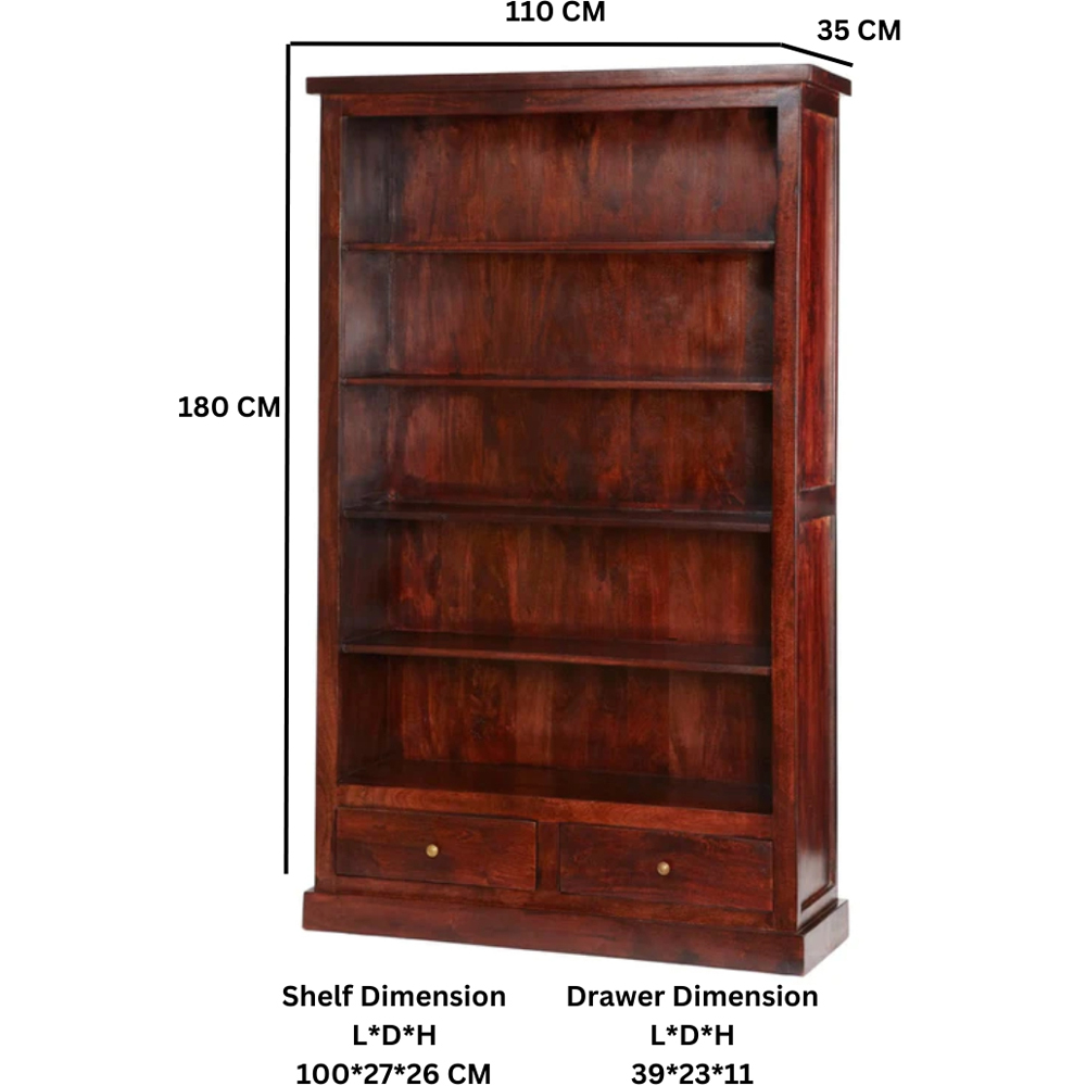 Brooklyn Esma 2 Drawer 5 Shelf Dark Mango Large Bookcase Image 4