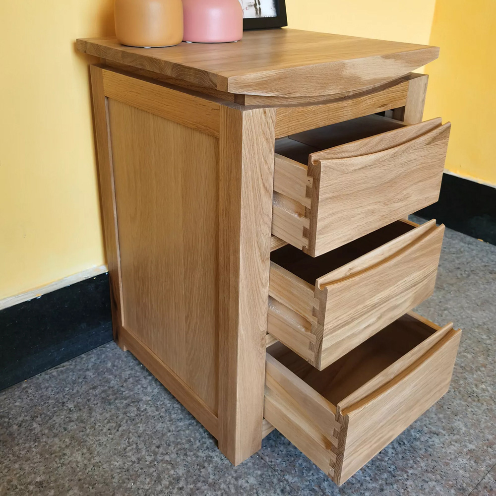Furniture One 3 Drawer Oak Veneer Bedside Table Image 5