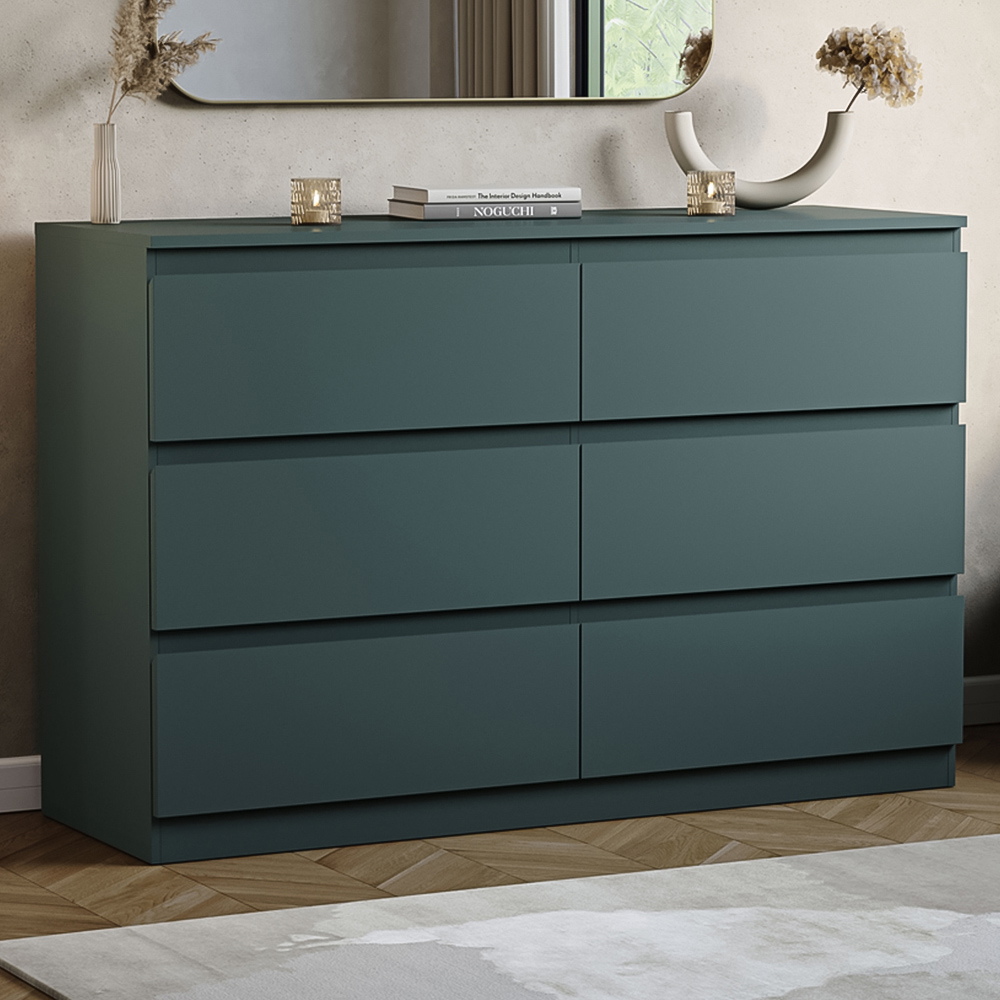VIDA DESIGNS Denver Jasper Green 6 Drawer Bedside Table Image 1