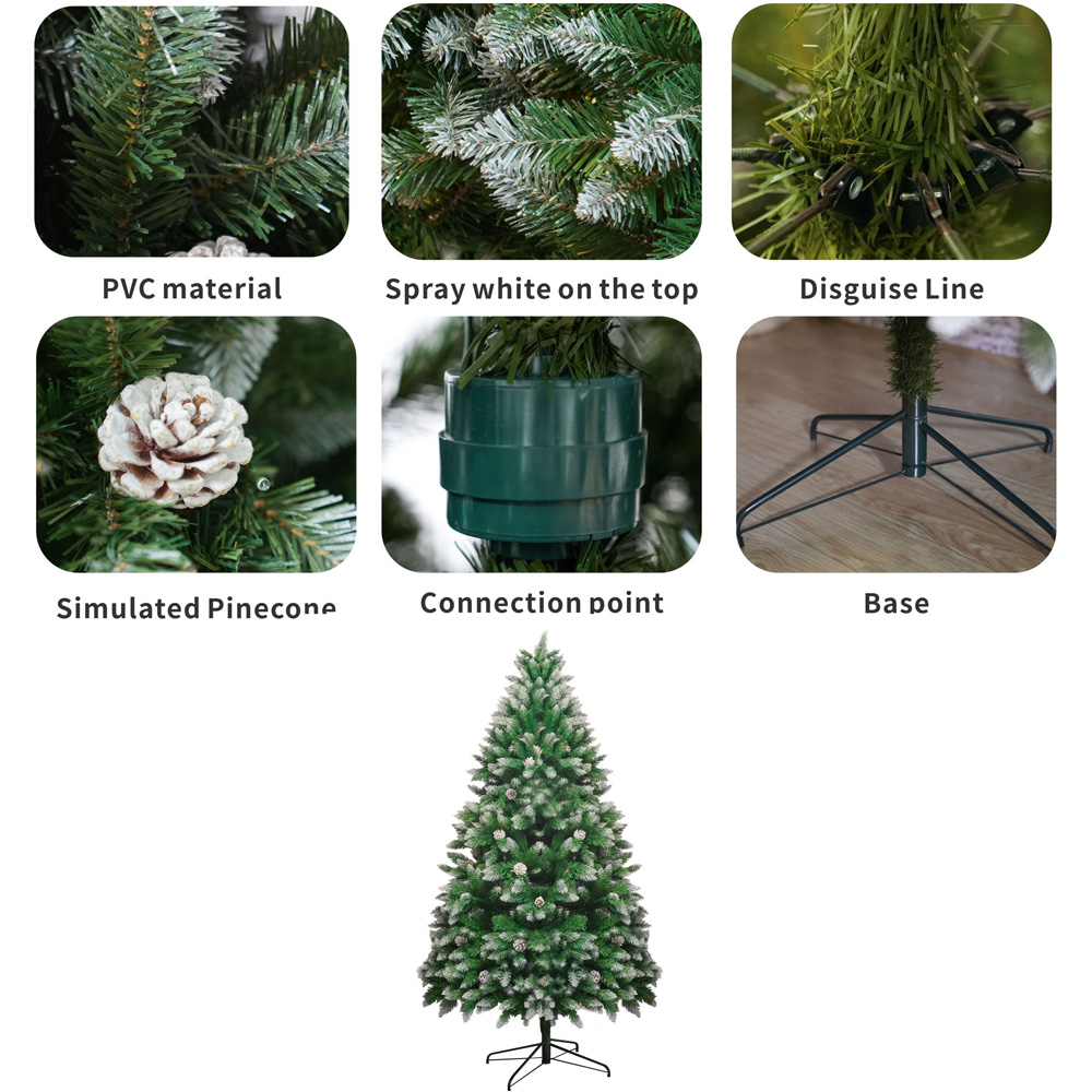 Abrihome White and Green Snowflake Spray Belt Pine Cone Artificial Christmas Tree 5ft Image 4