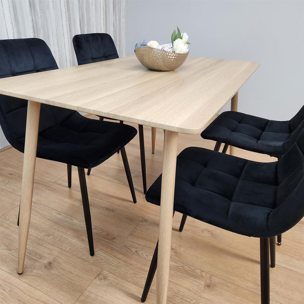 Portland 4 Seater Velvet Dining Set Wood Effect and Black Image 2