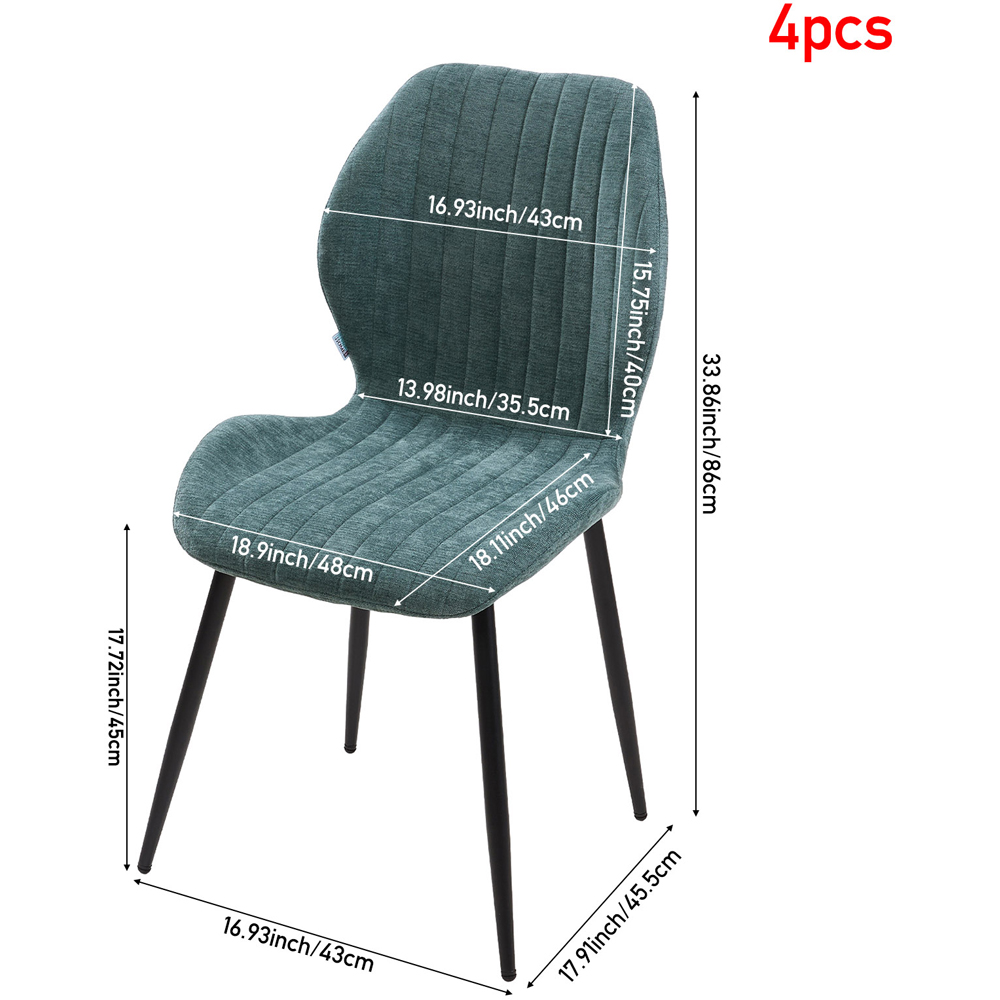 Living and Home Set of 4 Green Fabric High Back Dining Chair Image 9