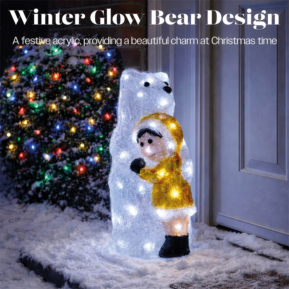 Xmas Haus 40 Bright White LED Acrylic Bear with Kid Christmas Decoration 36cm Image 3