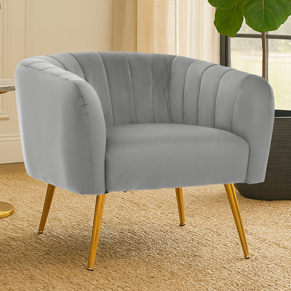 Premier Housewares Larissa Grey Velvet Channel Tufted Accent Chair Image 1