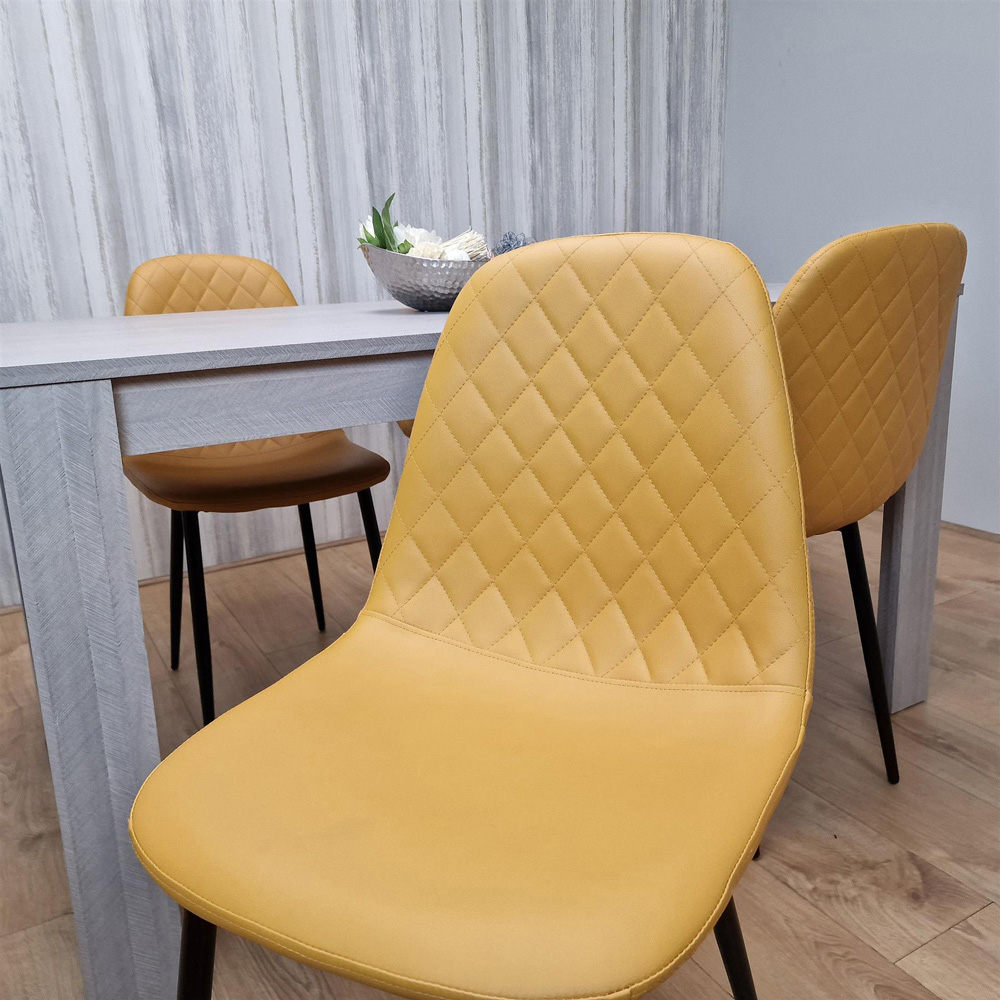 Kosy Koala 4 Seater Faux Leather Gem Pattern Rectangular Dining Set Grey and Mustard Image 6