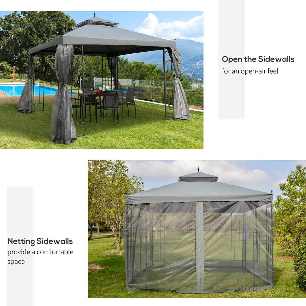 Outsunny 3 x 3m 2-Tier Grey Gazebo with Mesh Curtains Image 6