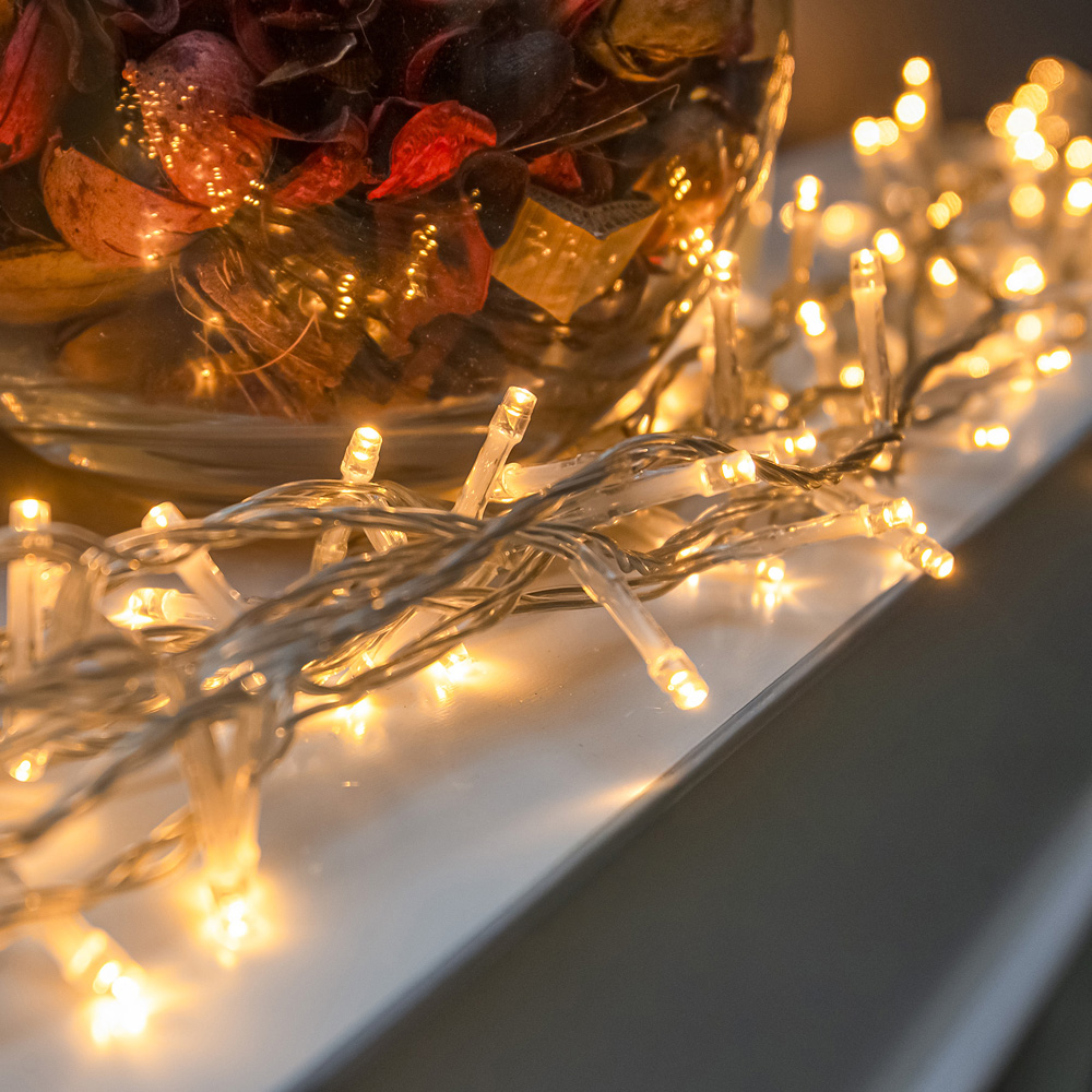 The Christmas Centre 240 Warm White LED Multifunction Clear Cable String Light 28m Image 3