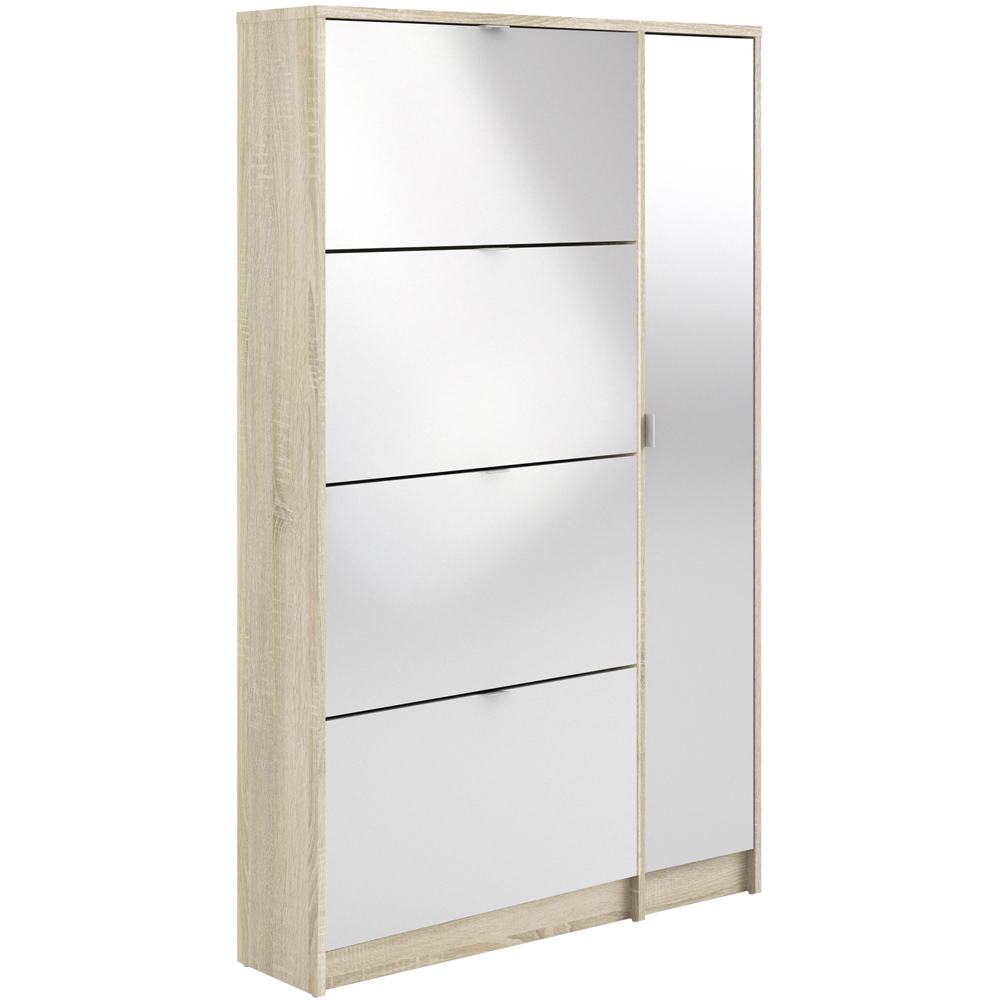 Florence Shoes 5 Flip Door Double Layer Oak and White Mirrored Shoe Storage Cabinet Image 2