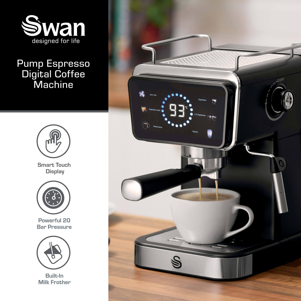 Swan SK22113BLK Black 20 Bar 1.5L Pump Espresso Digital Coffee Machine 1350W Image 3