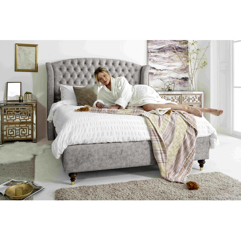 Eleganza Roseland Single Silver Oakland Fabric Bed Frame with Chesterfield Headboard Image 8