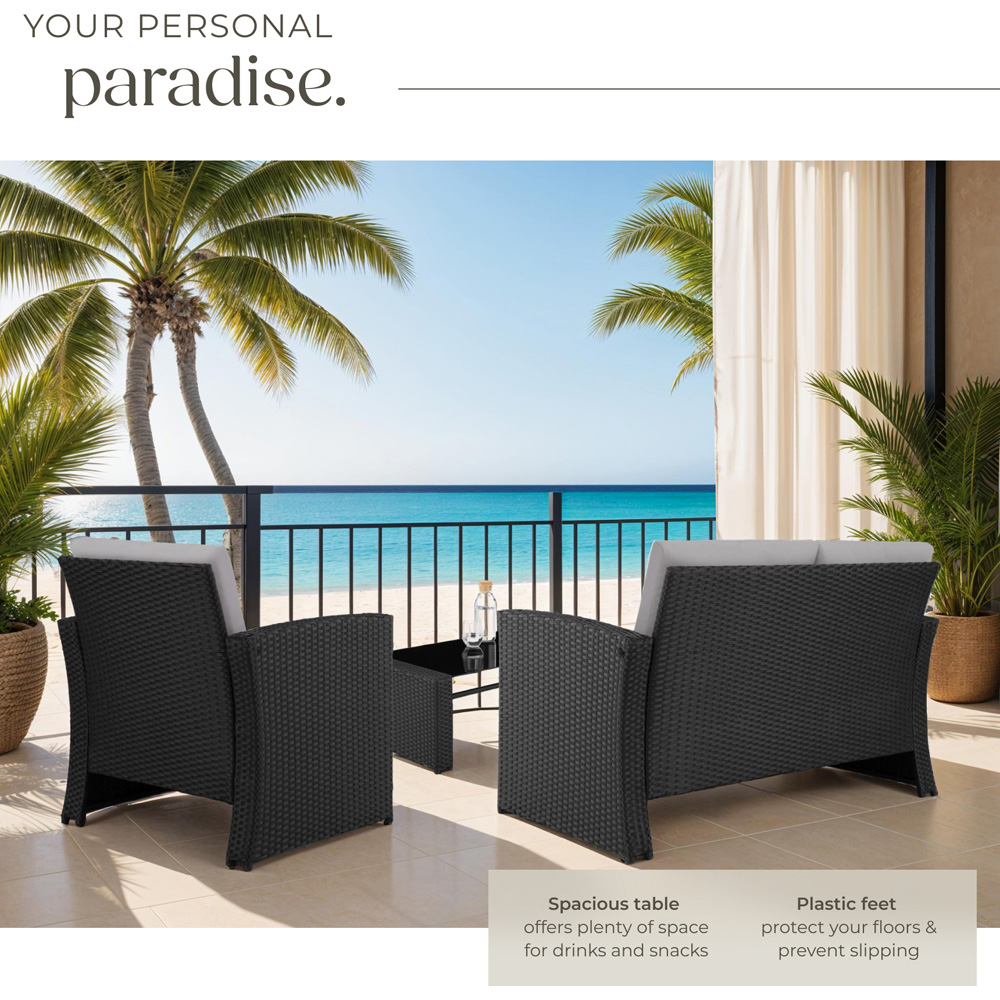 tectake Lucca 4 Seater Black and Grey Rattan Garden Sofa Set Image 4