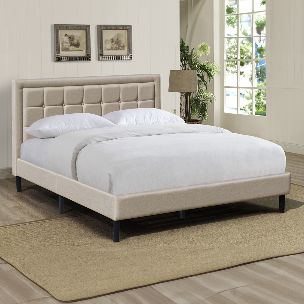 Brooklyn King Size Stone Buttoned Headboard Bed Frame Image 1