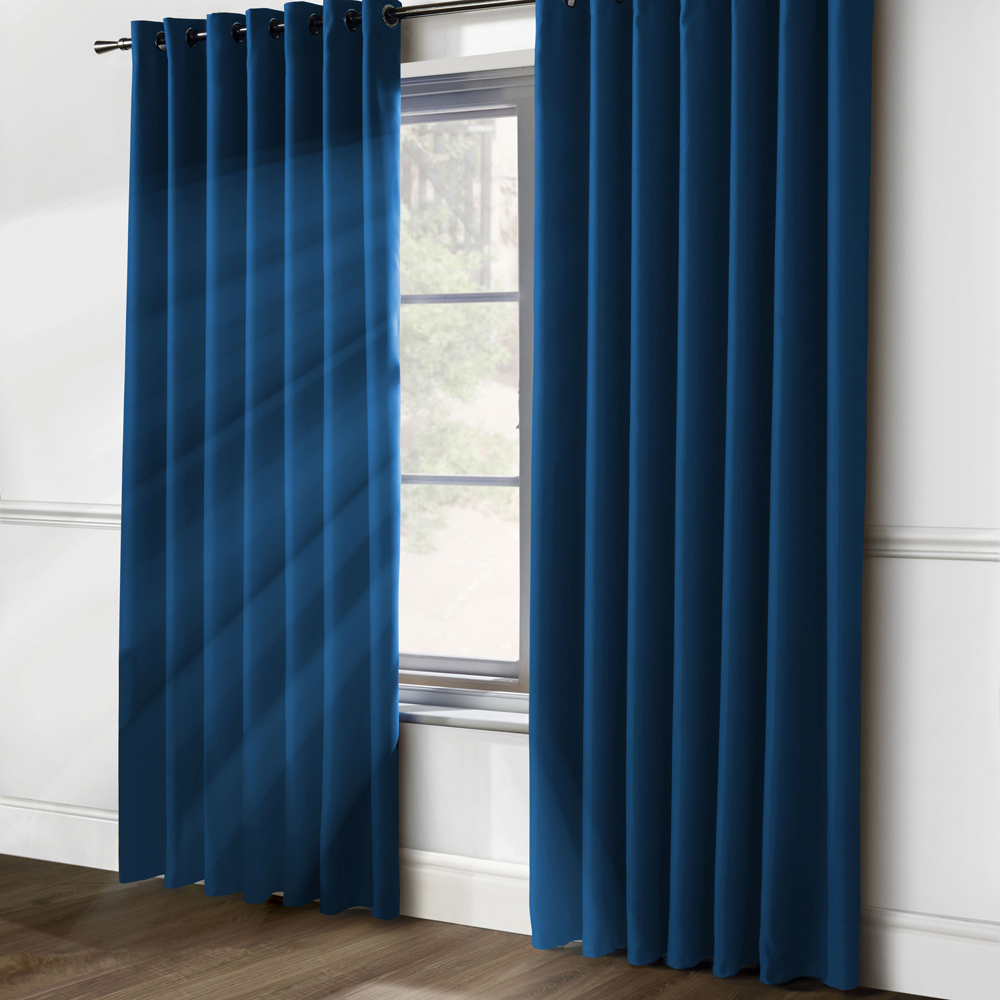 Alan Symonds Essential Blue Plain Ring Top Eyelet Curtains 167 x 137cm Image 1
