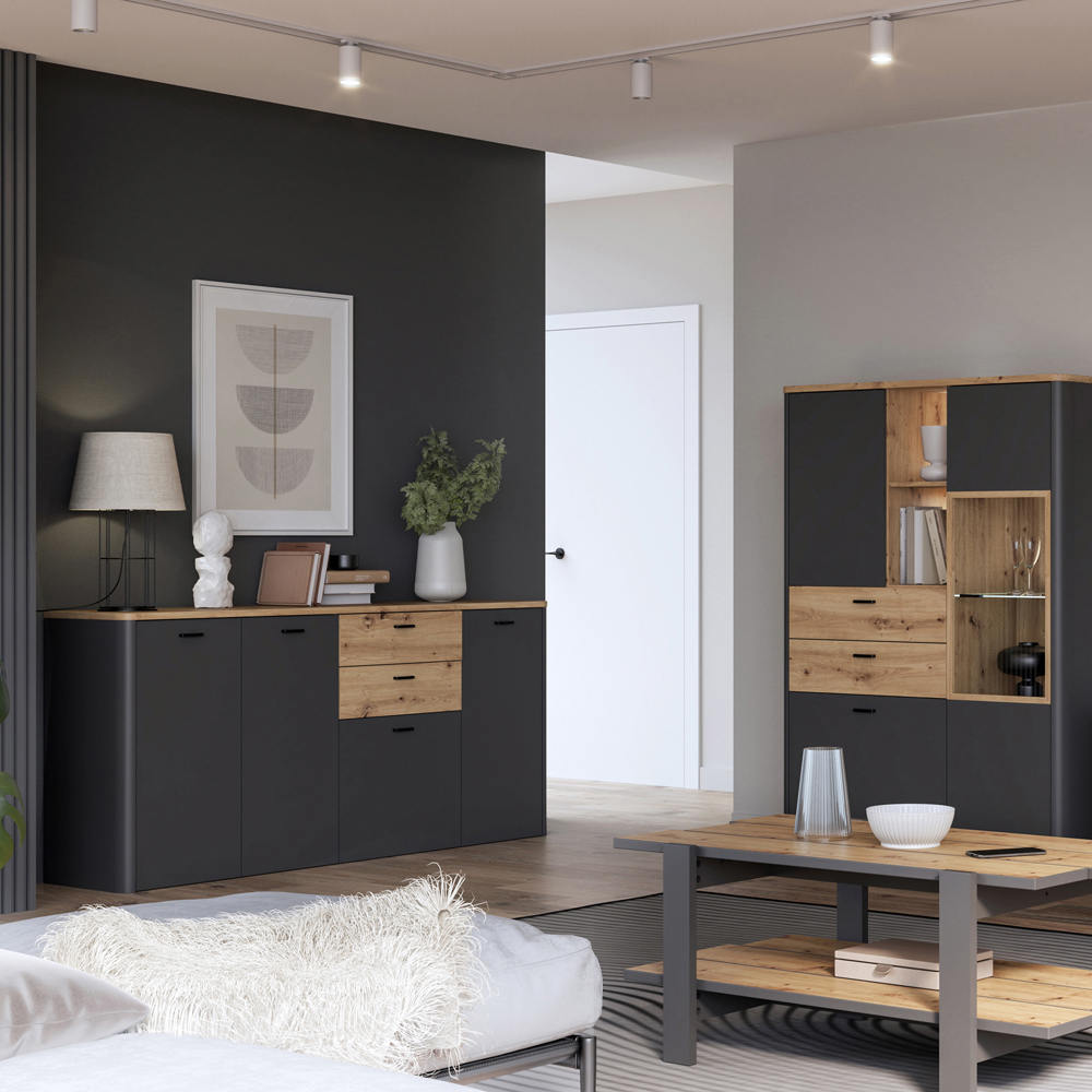 Florence Klara 4 Door 2 Drawer Grey and Oak Sideboard Image 5