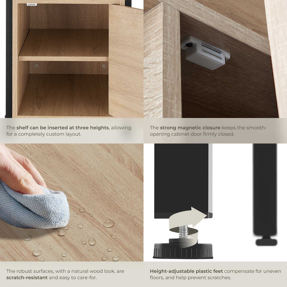 Tectake Blackburn Single Door Single Shelf Sonoma Oak Bedside Table Image 5