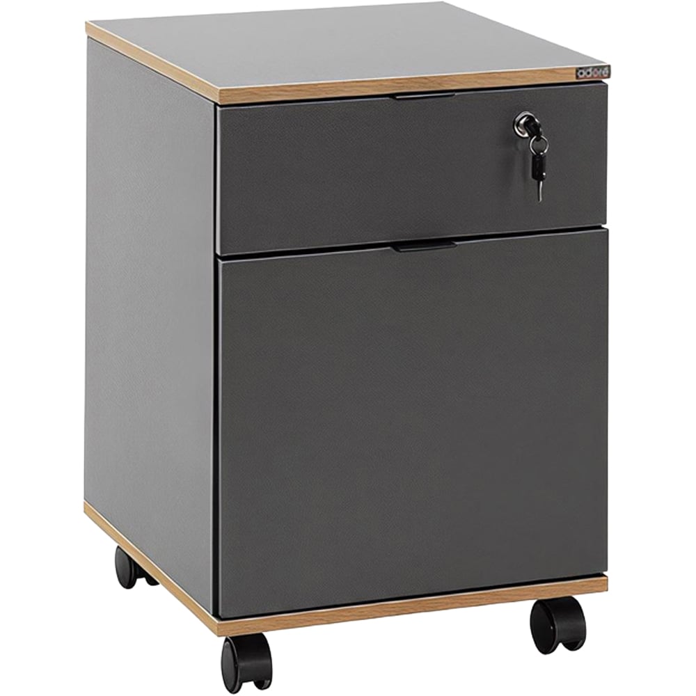 FWStyle Single Door Single Drawer Grey Mobile Storage Unit Image 2