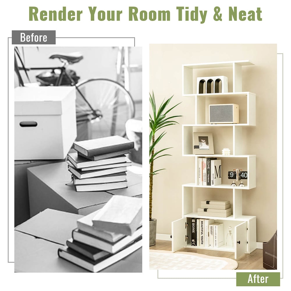 Costway 2 Door 5 Shelf White Bookcase Image 6