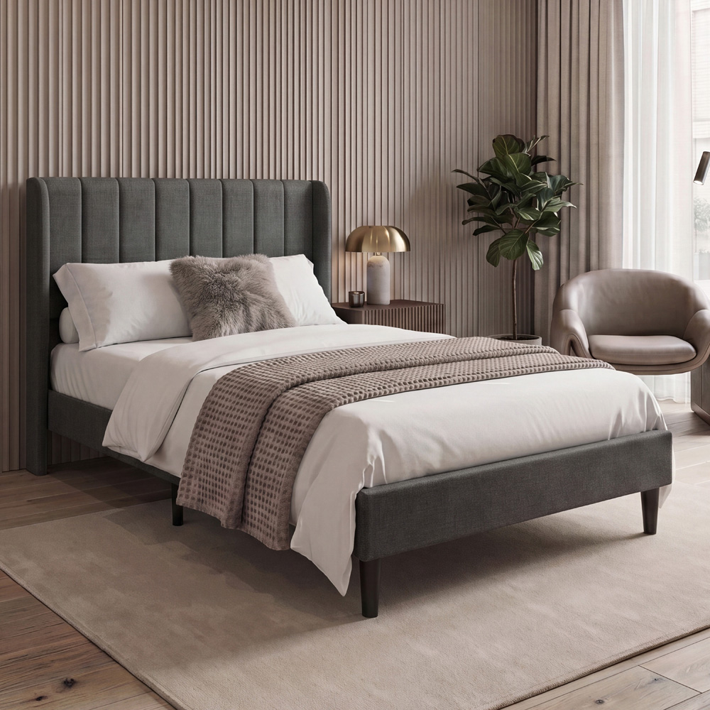 VIDA DESIGNS Vianna King Size Dark Grey Linen Fabric Bed Image 1