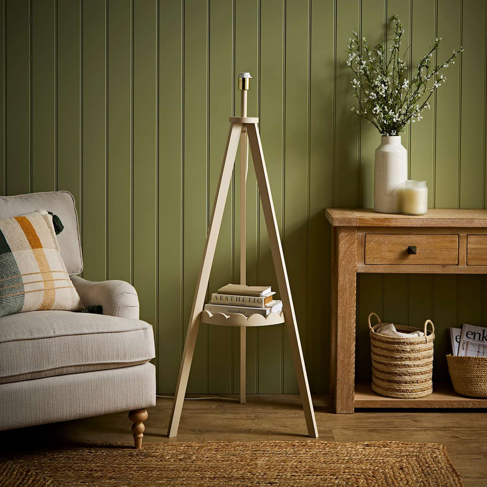 ValueLights Morrigan Single Scallop Shelf Cream Tripod Floor Lamp Base Image 2