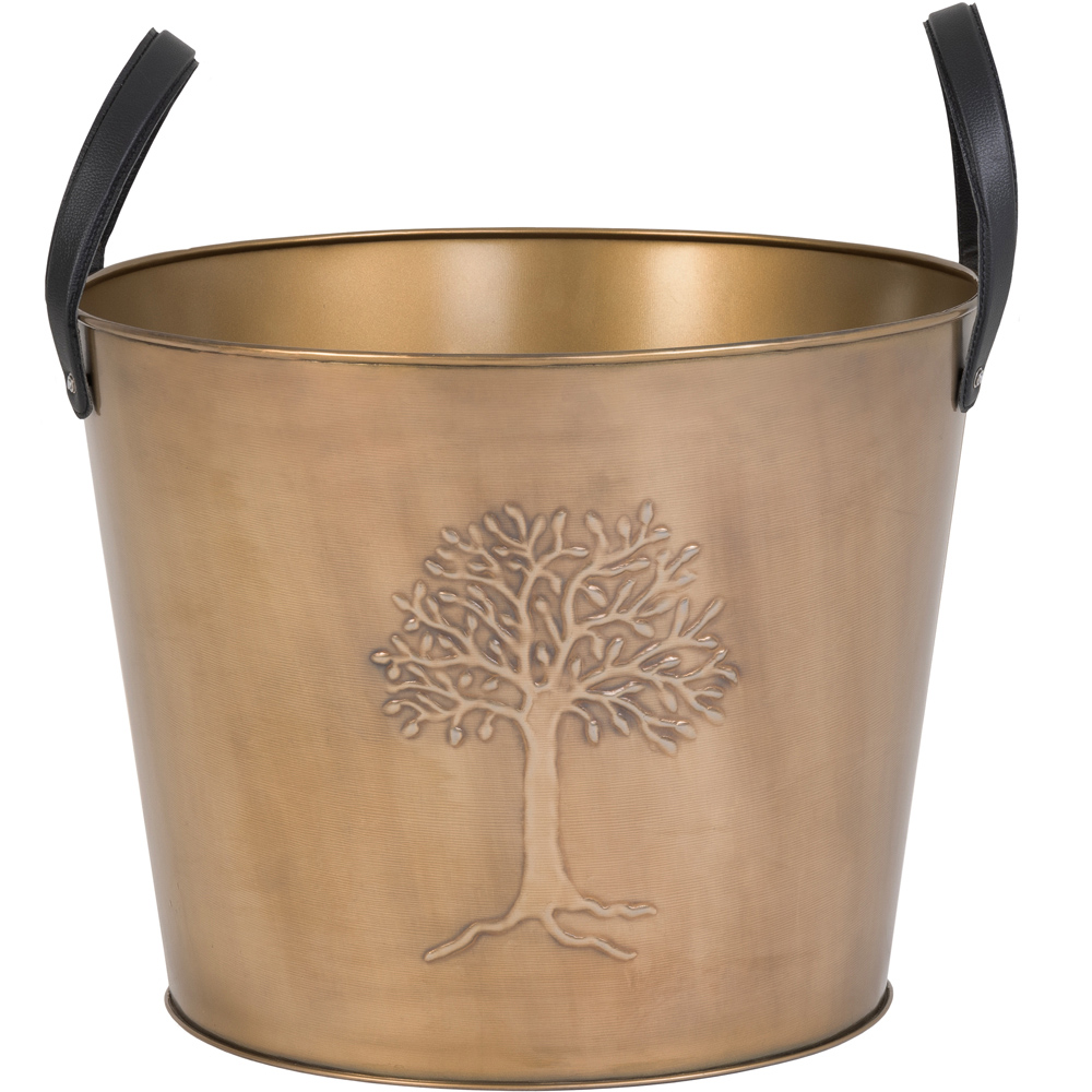 Charles Bentley Snug Mulberry Large Antique Gold Leather Handled Log Bucket Image 3