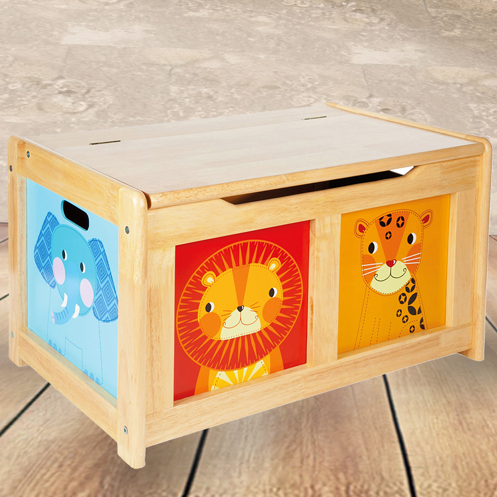 Tidlo Wooden Natural Jungle Toy Chest Image 1