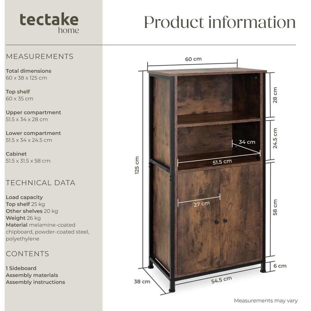 Tectake Doncaster 2 Door 2 Shelf Rustic Dark Wood Display Cabinet Image 9
