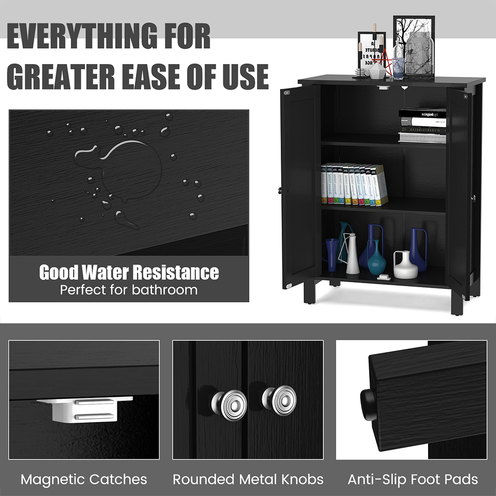 Costway 2 Door Black Adjustable Shelf Free Standing Floor Cabinet Image 4