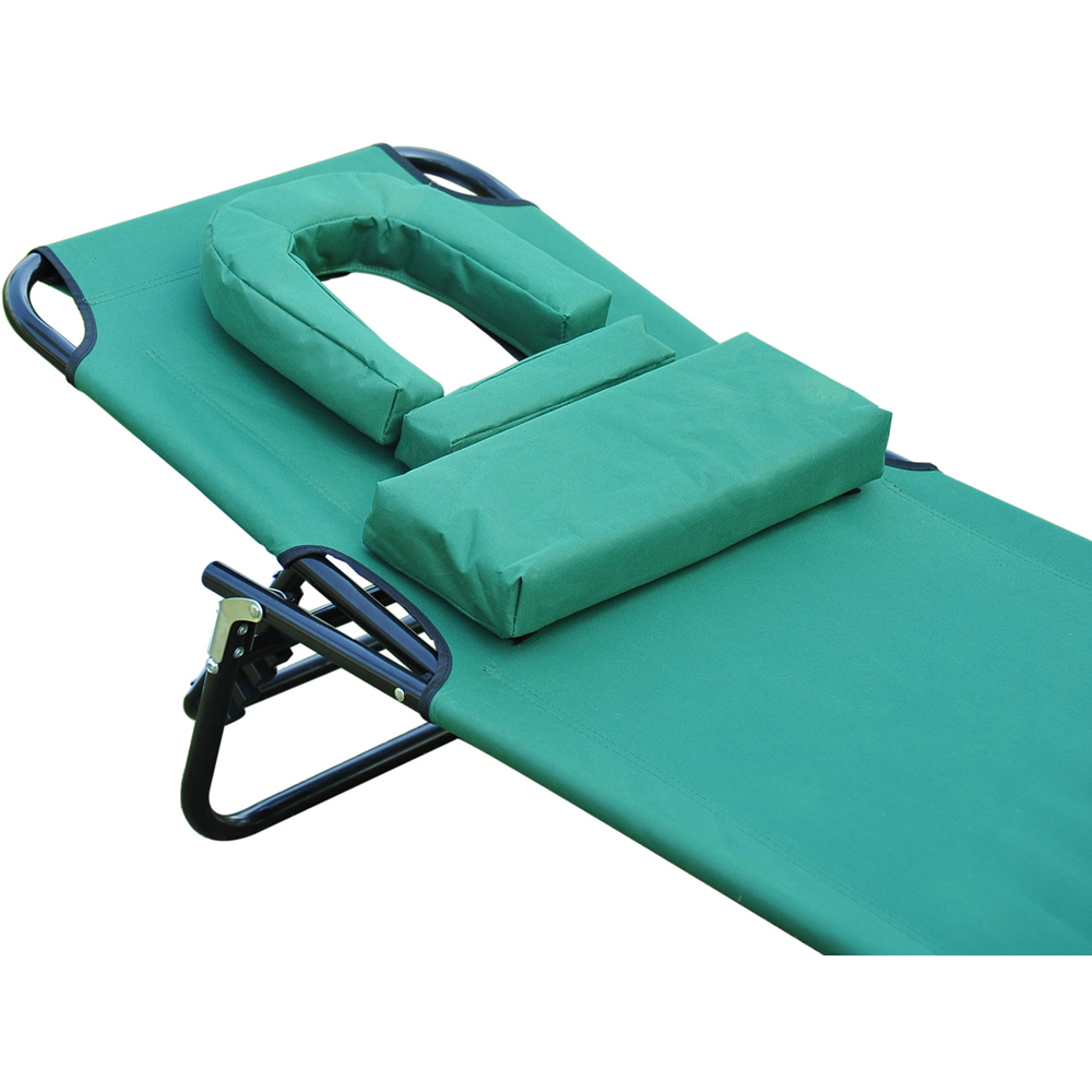 Outsunny Dark Green 4 Level Adjustable Folding Sun Lounger with Reading Hole Image 3