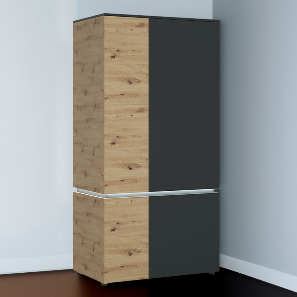 Florence Luci 4 Door Platinum and Oak Wardrobe with LED Lighting Image 1