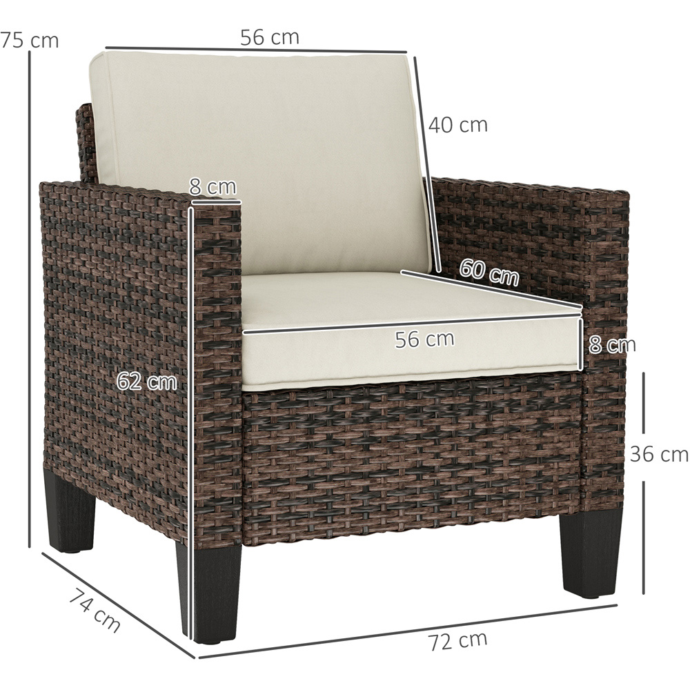 Outsunny Light Brown Rattan Garden Armchair with Cushions Image 8