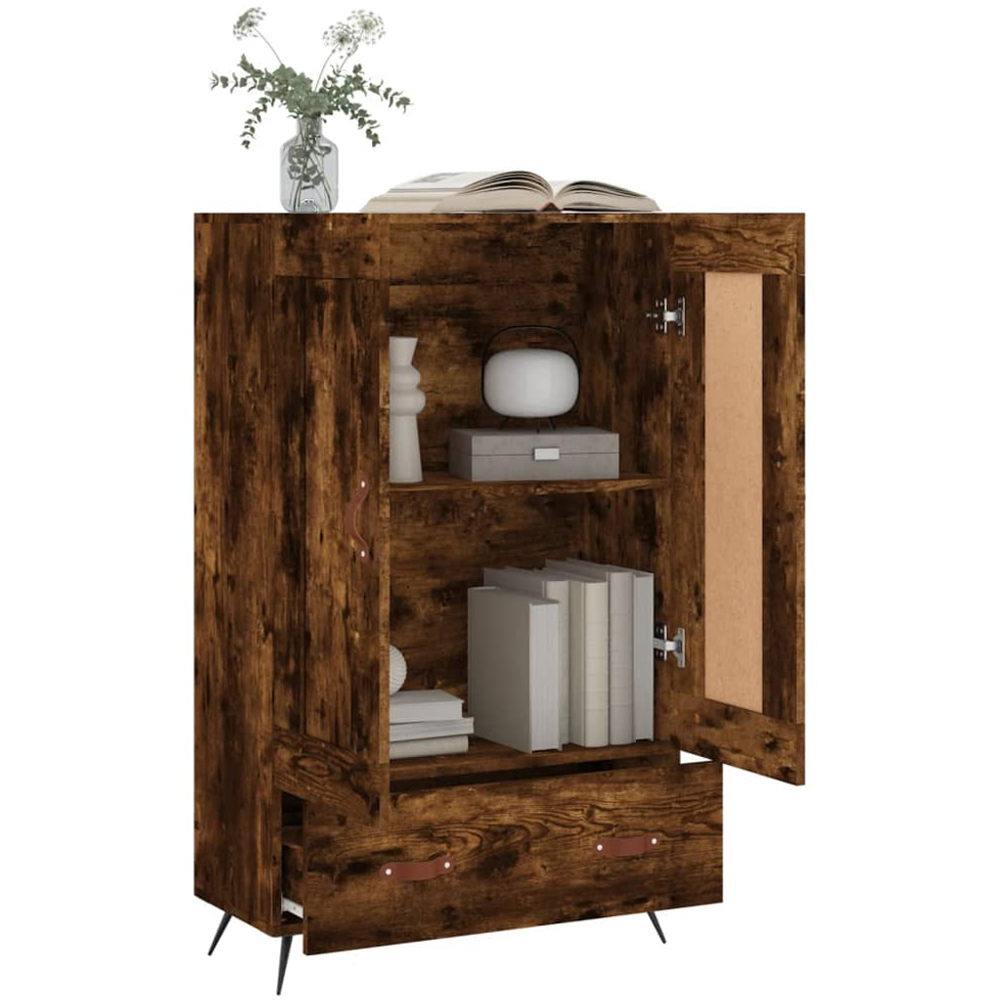 vidaXL 2 Door Single Drawer Smoked Oak Highboard Image 4