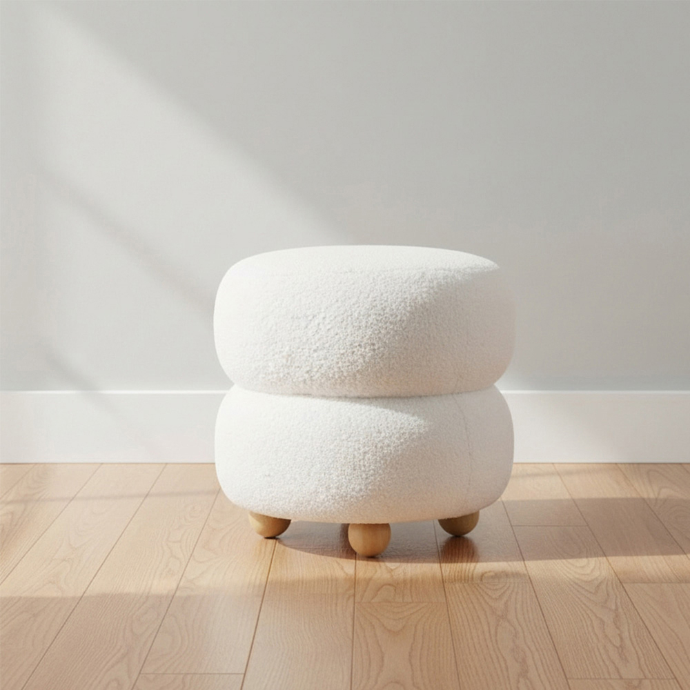 Living and Home Beige Teddy Fleece Round Footstool Image 7