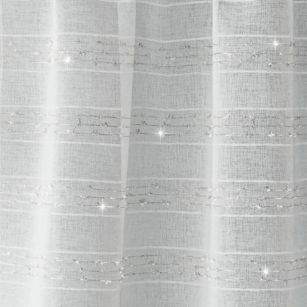 Tyrone Textiles Lima Silver Metallic Lurex Stripe Rod Pocket Voile Panel Curtains 140 x 137cm Image 3