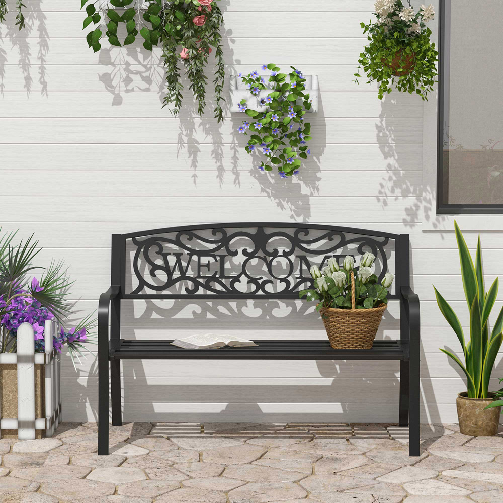 Outsunny 2 Seater Welcome Metal Bench Image 1