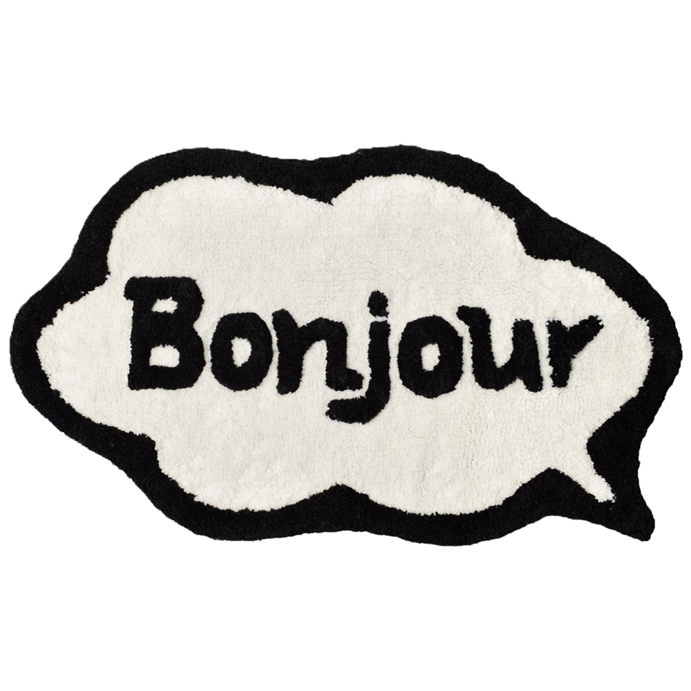 Mooky Mats Speech Bubble Bonjour Slogan Non Slip Bath Mat 50 x 80cm Image 1