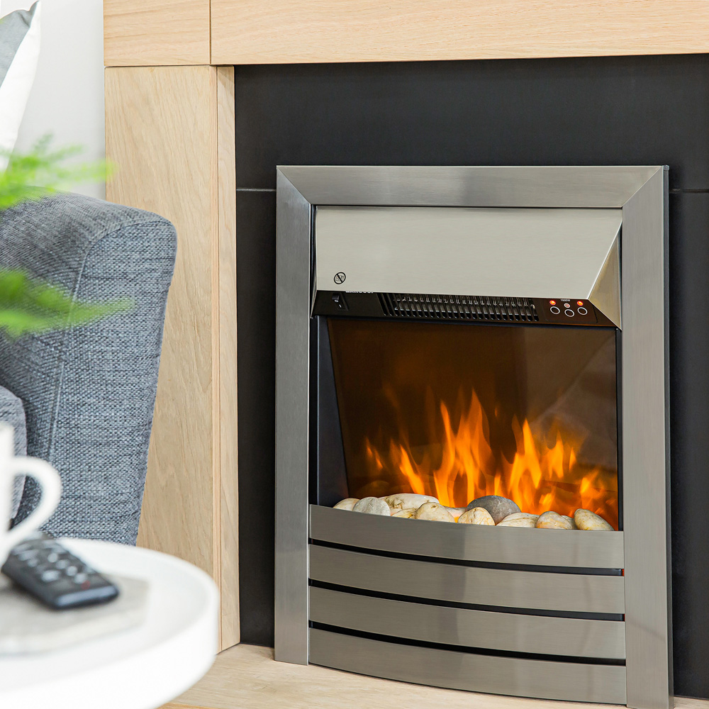 Zanussi 19 Inch Stainless Steel LED Electric Inset Fireplace with Real Pebbles and Remote 2000W Image 5