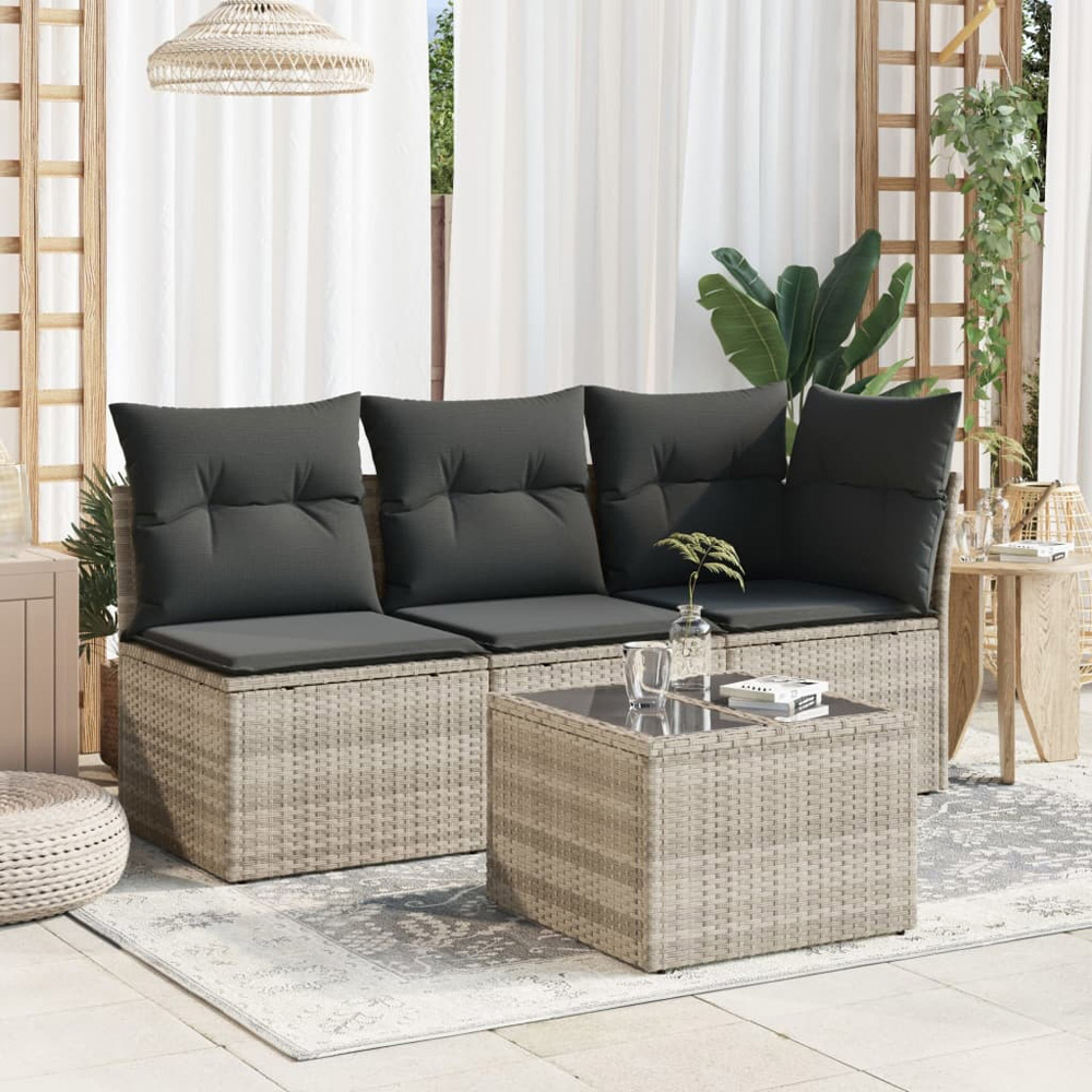 Walplus Light Grey Poly Rattan Glass Top Garden Coffee Table Image 7